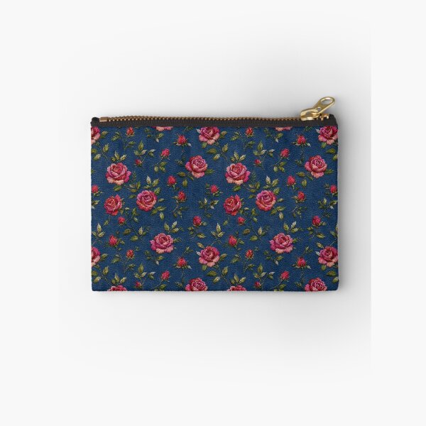 Item preview, Roses embroidered smooth on denim background designed and sold by fuzzyfox.