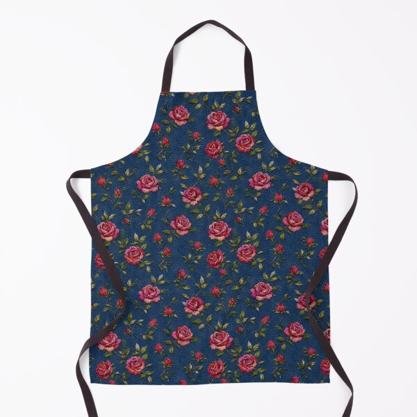 Item preview, Roses embroidered smooth on denim background designed and sold by fuzzyfox.