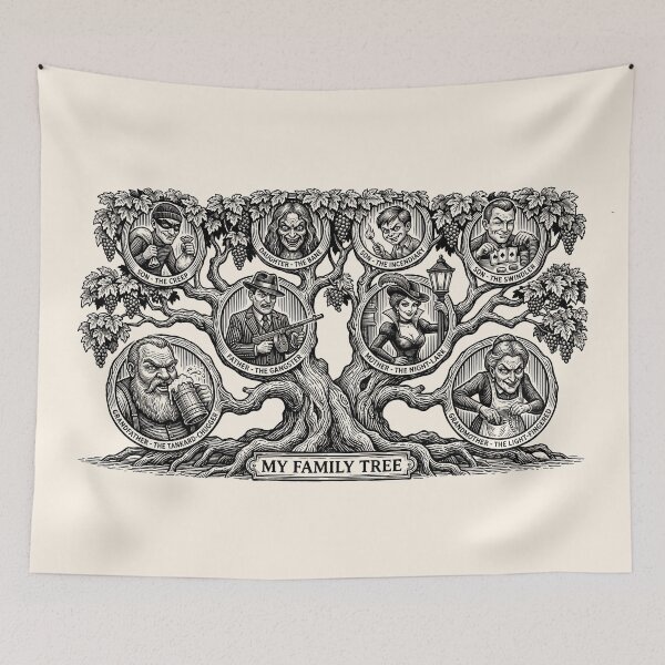 Item preview, Funny Criminal Family Tree Vintage Woodcut Illustration designed and sold by KiwiRider.