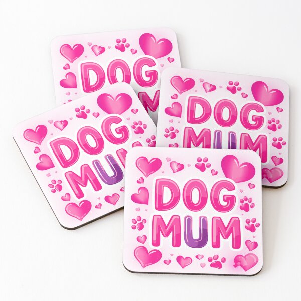 Item preview, Dog Mum – Pink Hearts & Paw Prints Typography designed and sold by I Sell Stuff.