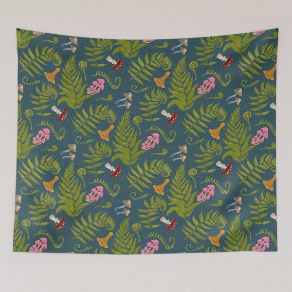 Item preview, Cottagecore Woodland Mushroom Print with Ferns and Wild Fungi designed and sold by hayleyhackler.