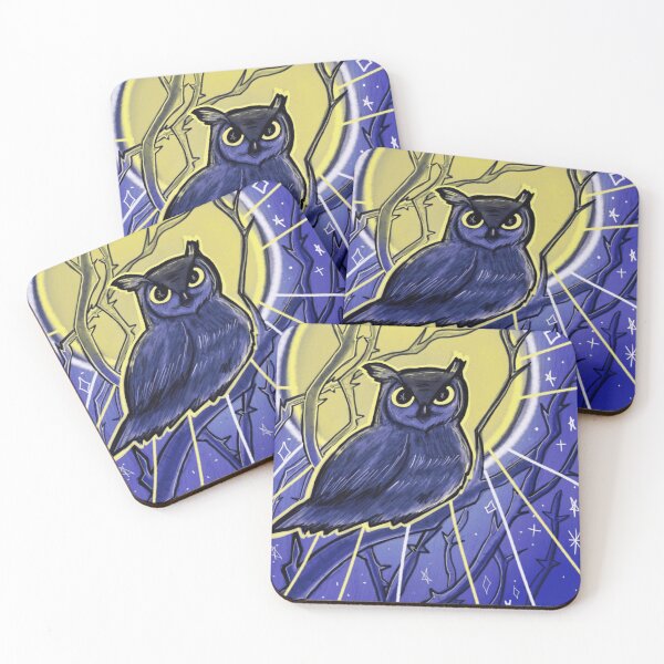 Item preview, Midnight Owl Under Full Moon Blue Celestial Illustration designed and sold by ImpastoWild.