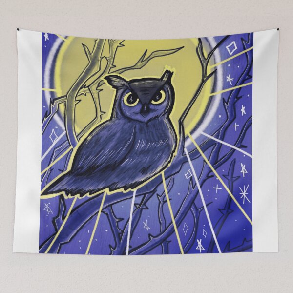 Item preview, Midnight Owl Under Full Moon Blue Celestial Illustration designed and sold by ImpastoWild.