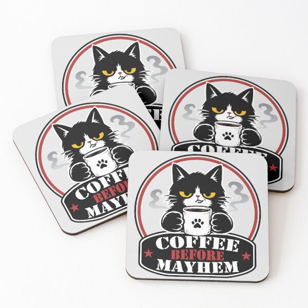 Item preview, Mischievous Black Cat with Coffee - Vintage Sign Style Cat Design_WH designed and sold by AckeeWolf.