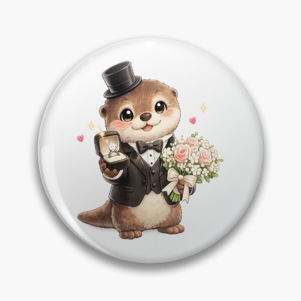 Item preview, Cute Otter Proposing with Diamond Ring and Roses designed and sold by QuiteOrbit.