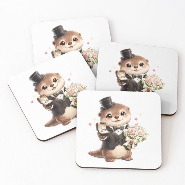 Item preview, Cute Otter Proposing with Diamond Ring and Roses designed and sold by QuiteOrbit.