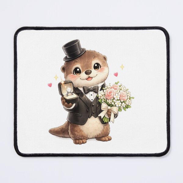 Item preview, Cute Otter Proposing with Diamond Ring and Roses designed and sold by QuiteOrbit.