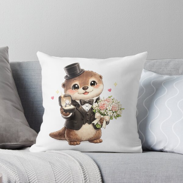 Item preview, Cute Otter Proposing with Diamond Ring and Roses designed and sold by QuiteOrbit.