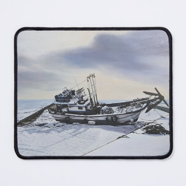Item preview, Solitary Fishing Boat in the Winter Snow - Realistic Fine Art designed and sold by HaedamArt.