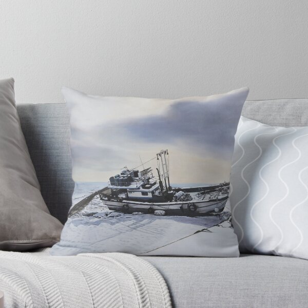 Item preview, Solitary Fishing Boat in the Winter Snow - Realistic Fine Art designed and sold by HaedamArt.