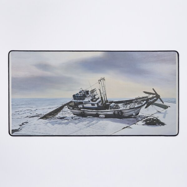 Item preview, Solitary Fishing Boat in the Winter Snow - Realistic Fine Art designed and sold by HaedamArt.