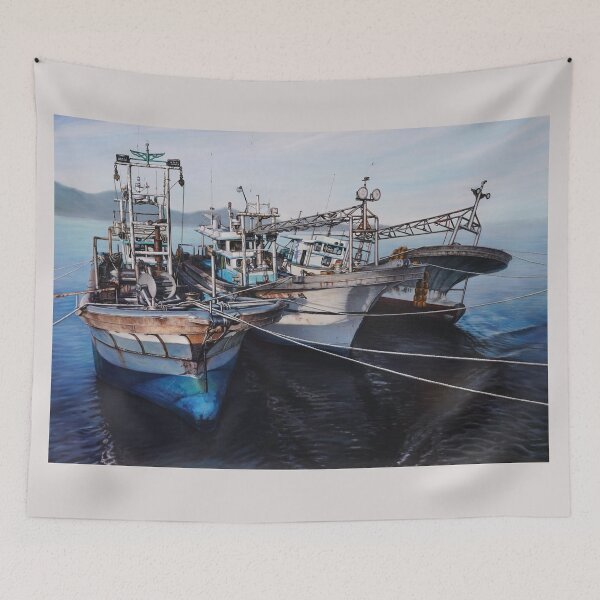 Item preview, Rustic Fishing Boats in the Harbor - Realistic Fine Art designed and sold by HaedamArt.