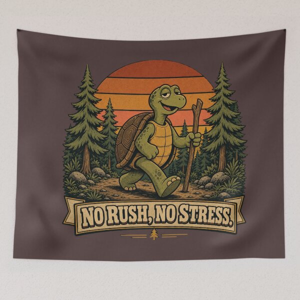 Item preview, No Rush, No Stress Funny Turtle Hiking Retro Nature  designed and sold by freshwear design.