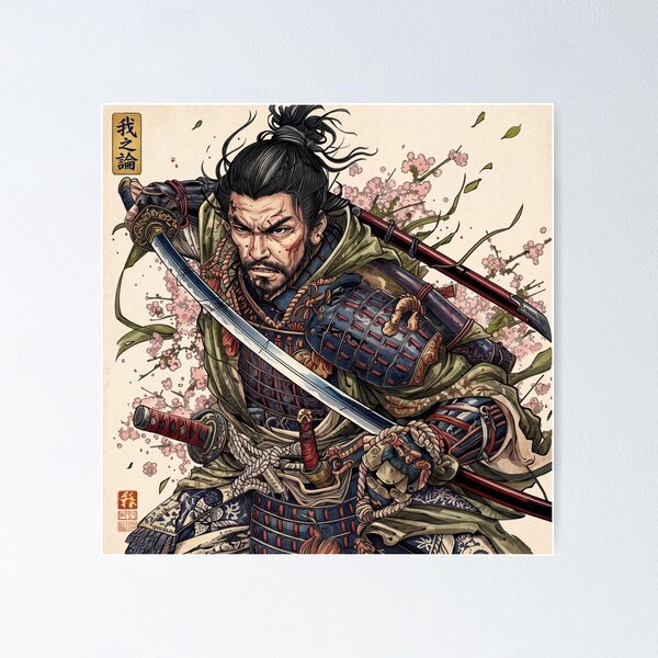 Item preview, Japanese Samurai and Cherry Blossoms designed and sold by whiteblackcat.