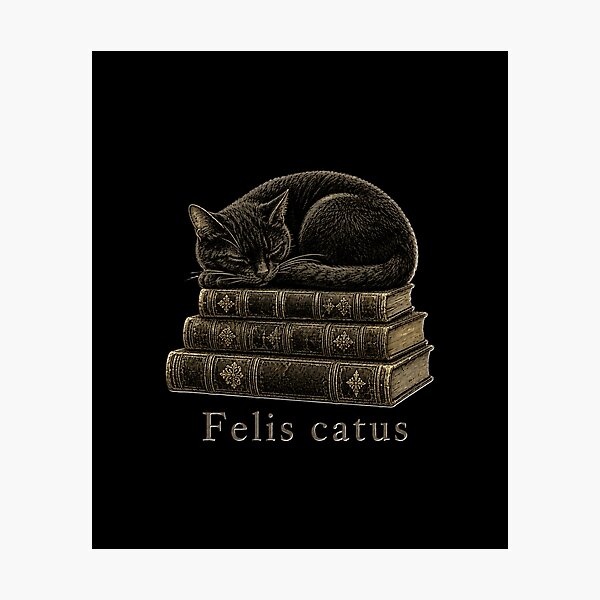 Item preview, Sleeping Black Cat on Books Vintage Engraving T-Shirt | Dark Academia Cozy Reading Art designed and sold by The Archive.