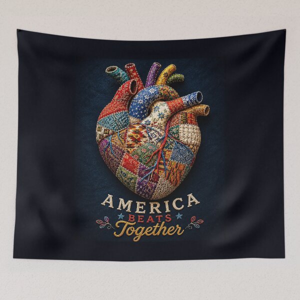 Item preview, ✂️ STITCHED TOGETHER COLLECTION ✂️- ❤️ America Beats Together - Patchwork anatomical heart designed and sold by WheelieGdArt.