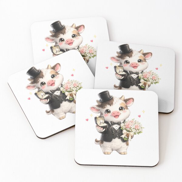 Item preview, Cute cow Wedding with Bouquet and Ring Gift designed and sold by QuiteOrbit.