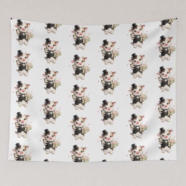 Item preview, Cute cow Wedding with Bouquet and Ring Gift designed and sold by QuiteOrbit.