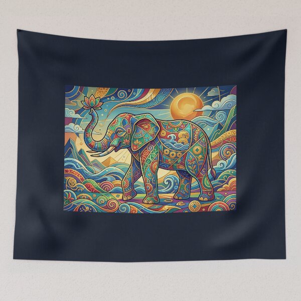 Item preview, Feng Shui Elephant Art, Colorful Abstract Geometric Mosaic Puzzle designed and sold by NaphiArtPrints.