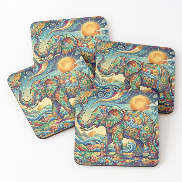 Item preview, Feng Shui Elephant Art, Colorful Abstract Geometric Mosaic Puzzle designed and sold by NaphiArtPrints.
