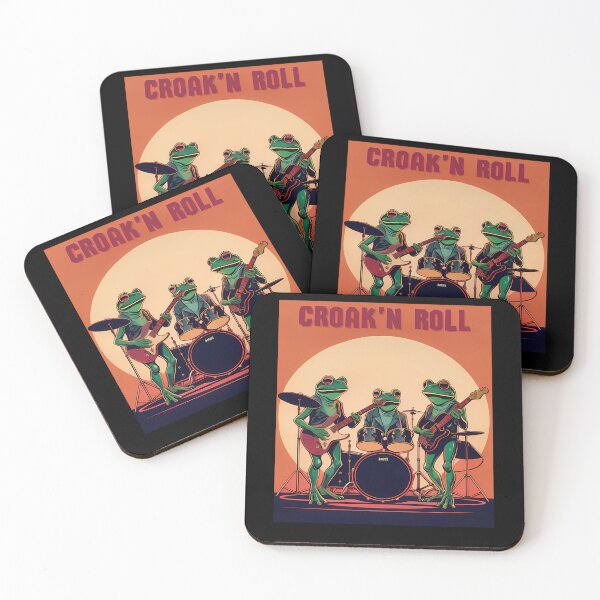 Item preview, Frogs Playing Guitars and Drums on a Stage under Croak'n Roll designed and sold by Eva4EvaDesigns.