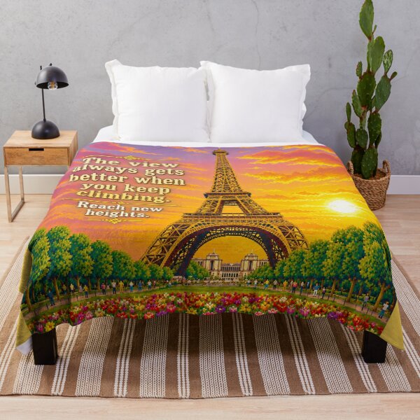 Item preview, Reach New Heights – Eiffel Tower Pixel Art Motivational Poster | Inspirational Paris Sunset Wall Art designed and sold by Kittcatking.