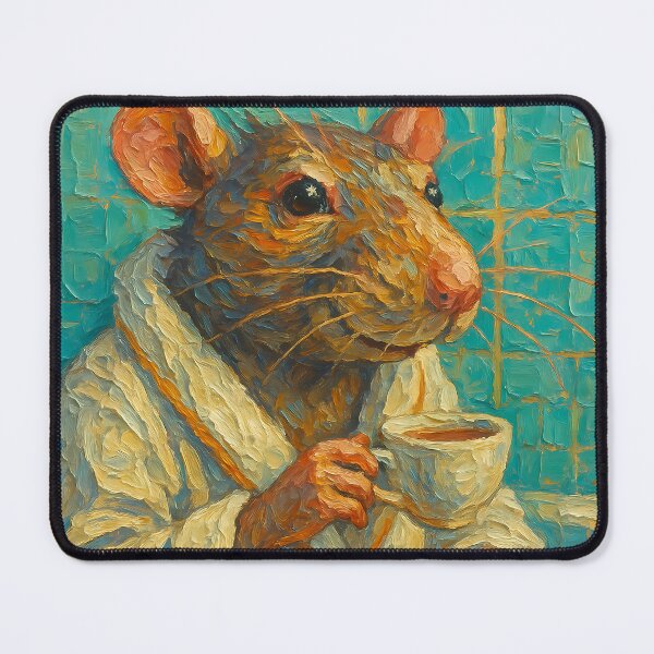 Item preview, Abstract Painting of Tea-Sipping Whimsical Rat | Cute Cozy Rat Illustration | Colorful Modern Cottagecore Animal Wall Art Print designed and sold by PaintedPixels01.