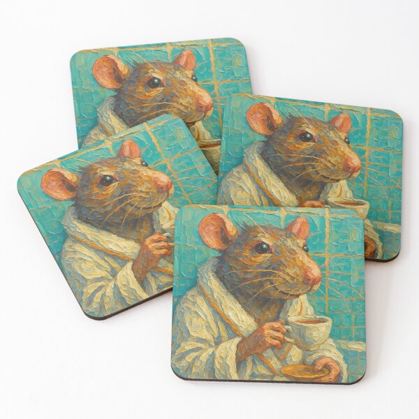 Item preview, Abstract Painting of Tea-Sipping Whimsical Rat | Cute Cozy Rat Illustration | Colorful Modern Cottagecore Animal Wall Art Print designed and sold by PaintedPixels01.