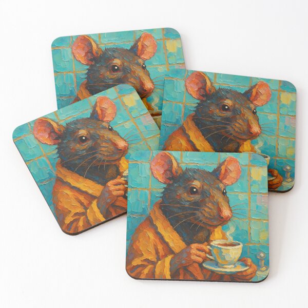 Item preview, Abstract Painting of Tea-Sipping Whimsical Rat | Cute Cozy Rat Illustration | Colorful Modern Cottagecore Animal Wall Art Print designed and sold by PaintedPixels01.