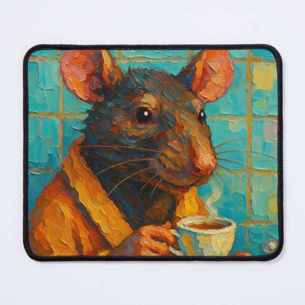 Item preview, Abstract Painting of Tea-Sipping Whimsical Rat | Cute Cozy Rat Illustration | Colorful Modern Cottagecore Animal Wall Art Print designed and sold by PaintedPixels01.