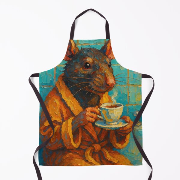 Item preview, Abstract Painting of Tea-Sipping Whimsical Rat | Cute Cozy Rat Illustration | Colorful Modern Cottagecore Animal Wall Art Print designed and sold by PaintedPixels01.