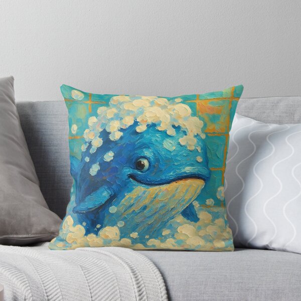 Item preview, Abstract Painting of Whimsical Whale Bath | Cute Playful Whale Illustration | Colorful Modern Coastal Bathroom Wall Art Print designed and sold by PaintedPixels01.