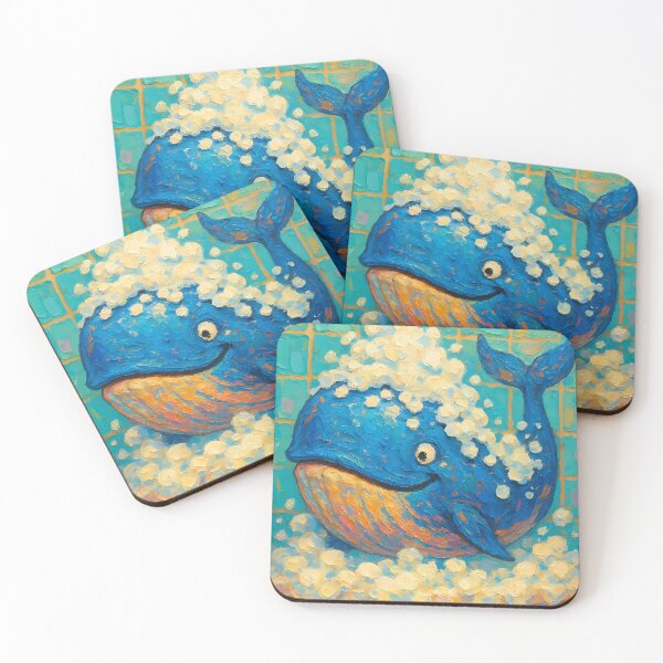 Item preview, Abstract Painting of Whimsical Whale Bath | Cute Playful Whale Illustration | Colorful Modern Coastal Bathroom Wall Art Print designed and sold by PaintedPixels01.