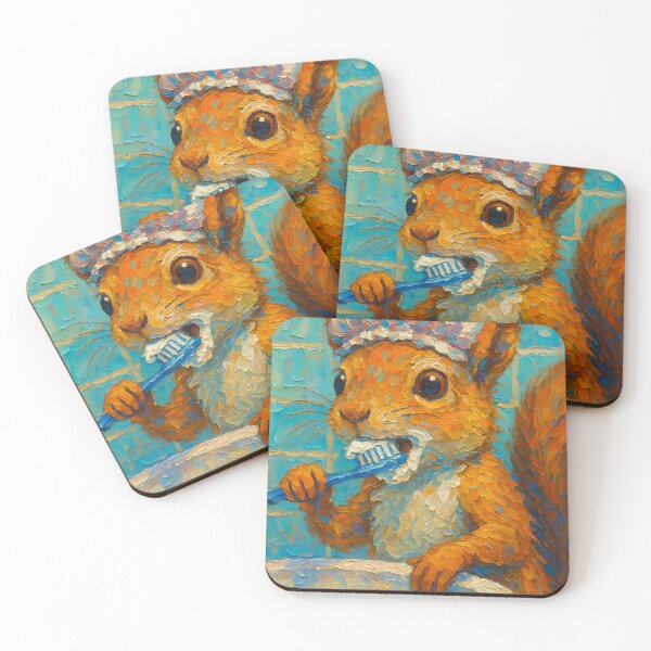 Item preview, Abstract Painting of Whimsical Squirrel Hygiene | Cute Playful Squirrel Illustration | Colorful Modern Kids Bathroom Wall Art Print designed and sold by PaintedPixels01.