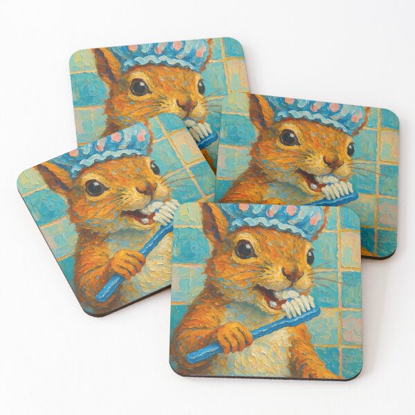 Item preview, Abstract Painting of Whimsical Squirrel Hygiene | Cute Playful Squirrel Illustration | Colorful Modern Kids Bathroom Wall Art Print designed and sold by PaintedPixels01.