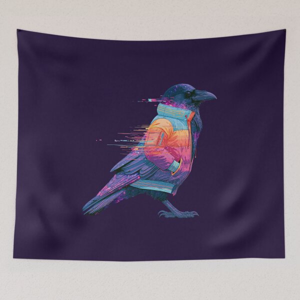 Item preview, Cyberpunk Neon Raven - Pastel Cosmic Goth Crow designed and sold by Artmugic.
