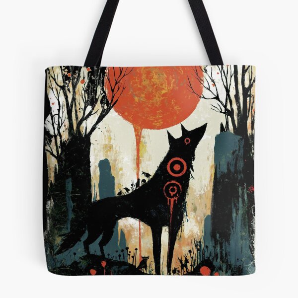 Item preview, The Old Rites: Black Wolf Spirit Howling Beneath a Blood-Red Moon designed and sold by The Wild Kingdom.