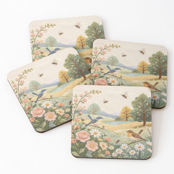 Item preview, Spring landscape with birds and flowers designed and sold by mixoubraw.