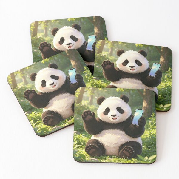 Item preview, panda waving with cell phone in nature designed and sold by mixoubraw.