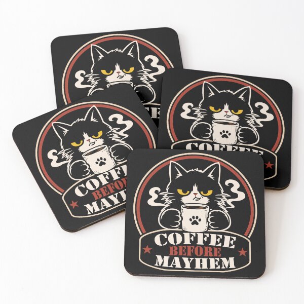 Item preview, Mischievous Black Cat with Coffee - Vintage Sign Style Cat Design_BK designed and sold by AckeeWolf.