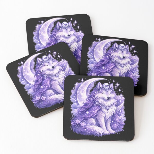 Artikelvorschau, Mondprinzessin Wolf – Himmlischer Fantasy-Wolf mit Halbmond und Lila entworfen und verkauft von Moonlight Studio.