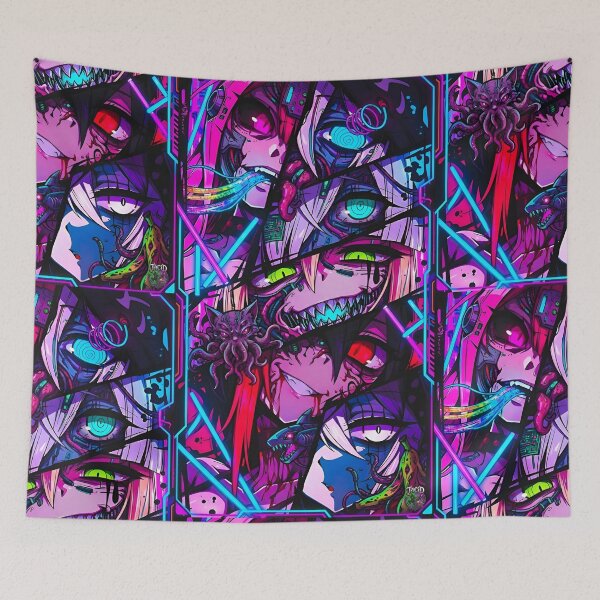 Item preview, Cyberpunk Horror Anime Girl Collage | Neon Glitch Gothic Monster Aesthetic | Futuristic Synthwave Art designed and sold by Dyan4.