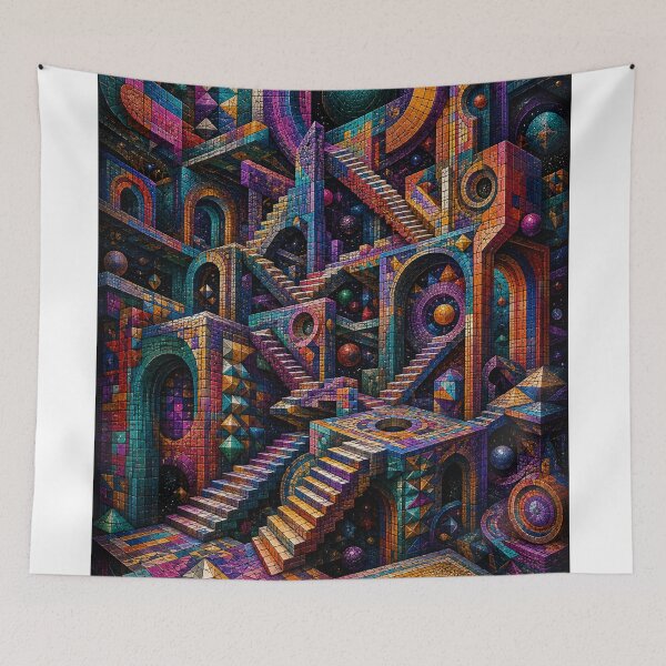 Item preview, Impossible Mosaic Labyrinth – 3D Cosmic Architecture designed and sold by JcAbstractArt.