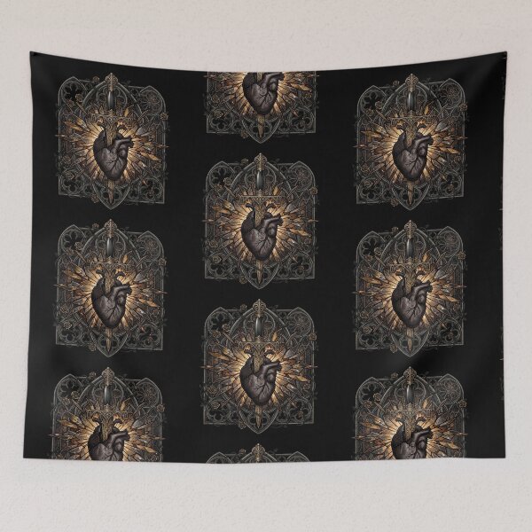 Item preview, Dark Heart with Dagger and Golden Halo — Gothic Stained Glass designed and sold by David Mateo ArtWorks.
