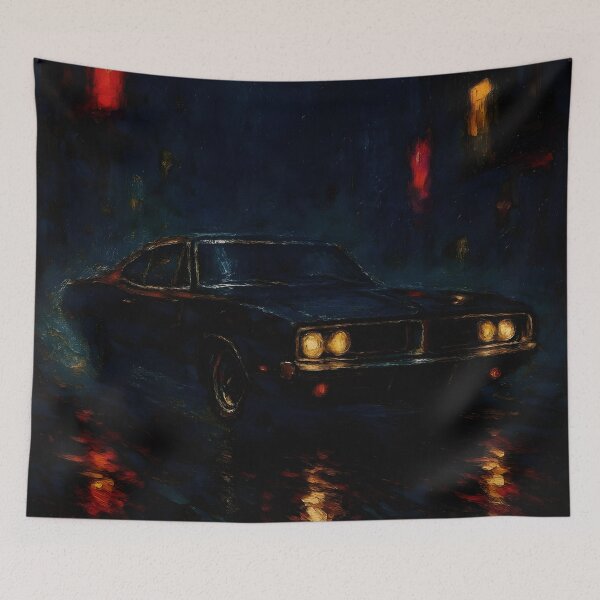 Item preview, Midnight Rebel Vintage Muscle Car Abstract Oil Painting - Classic Art designed and sold by Dhenin Studio.