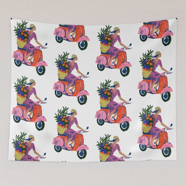 Item preview, Summer Vibes: Girl Riding Scooter with Fruit Basket designed and sold by Ramona-Gliga.