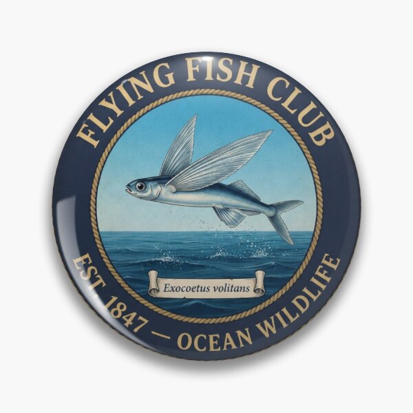 Item preview, Flying Fish Club Vintage Badge Ocean Wildlife Art designed and sold by CalmCapy Co.