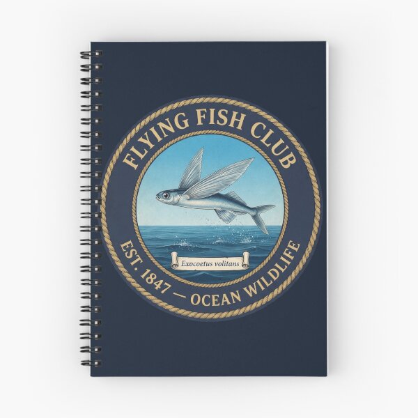 Item preview, Flying Fish Club Vintage Badge Ocean Wildlife Art designed and sold by CalmCapy Co.
