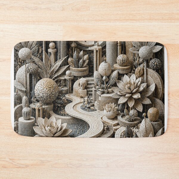 Item preview, Neutral Mosaic Garden – Botanical Harmony in 3D designed and sold by JcAbstractArt.