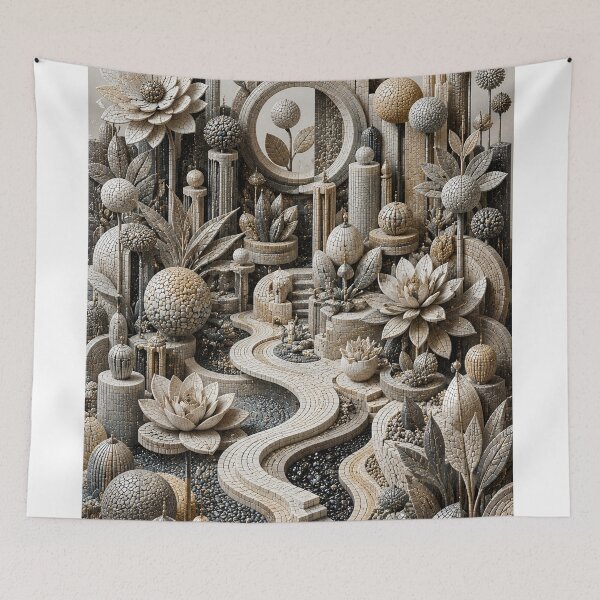Item preview, Neutral Mosaic Garden – Botanical Harmony in 3D designed and sold by JcAbstractArt.